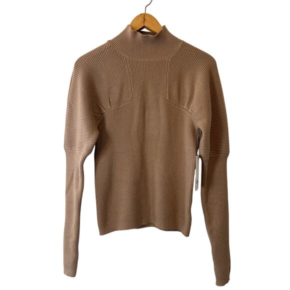 &merci NWT Brown Mock Neck Ribbed Knit Sweater Size Medium Pullover Winter Top - Picture 1 of 8